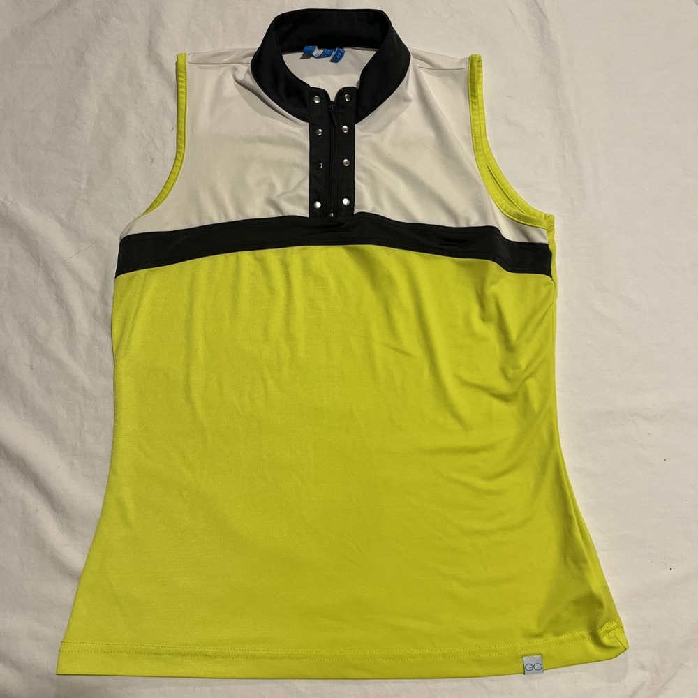 GG Blue Sport Tank Top Womens Size M White Yellow Colorblock Sleeveless Zip Golf